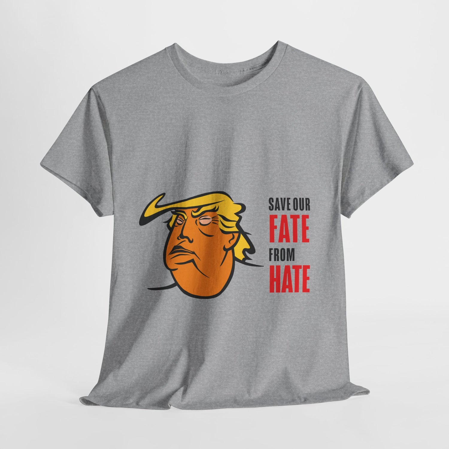 Unisex Heavy Cotton Tee, Harris Walz, Trump, T-shirt, white and black line Save Our Fate from Hate