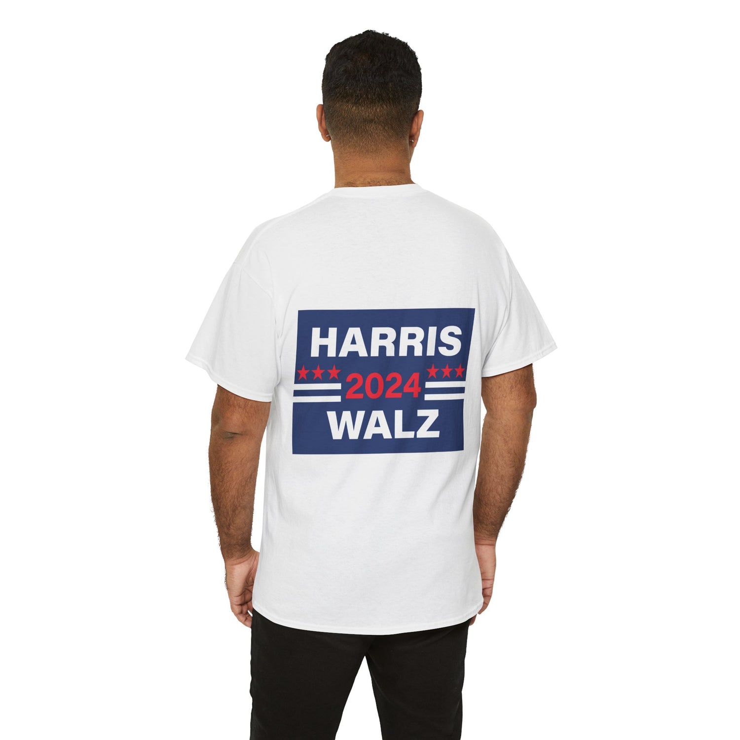 Unisex Heavy Cotton Tee, Harris Walz, Trump, T-shirt, Statue of Liberty Stepping on Trump