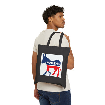 Cotton Canvas Tote Bag, Harris Walz, Trump, Booted Donkey