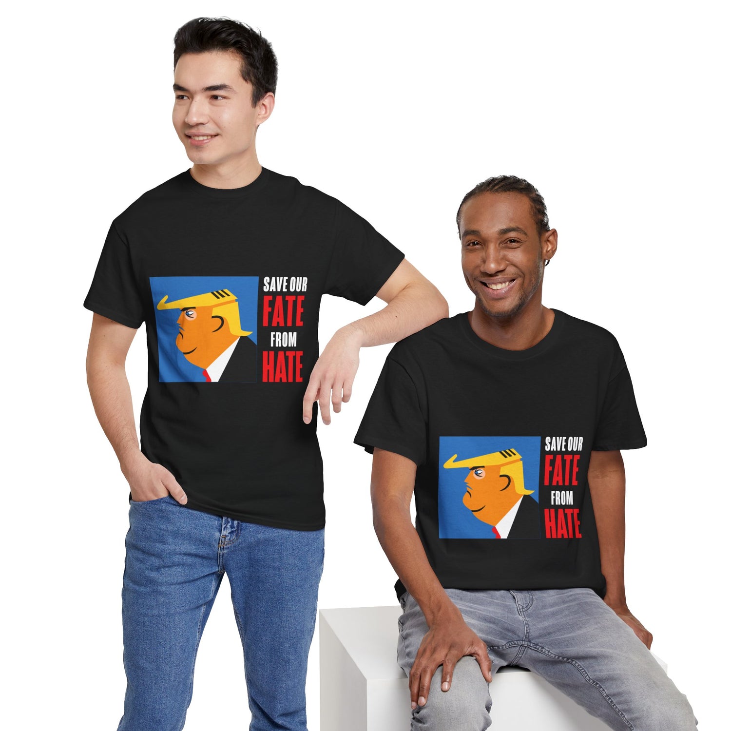 Unisex Heavy Cotton Tee, Harris Walz, Trump, T-shirt, Trump Save Our Fate from Hate