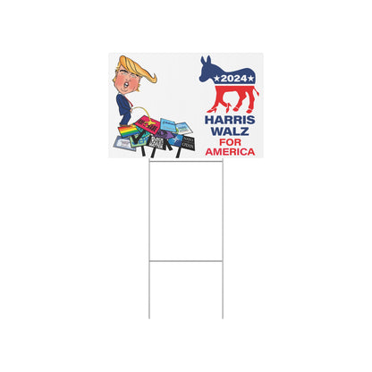 Lawn Sign TRUMP - PEEING ON RIGHTS - LOGO HARRIS WALZ