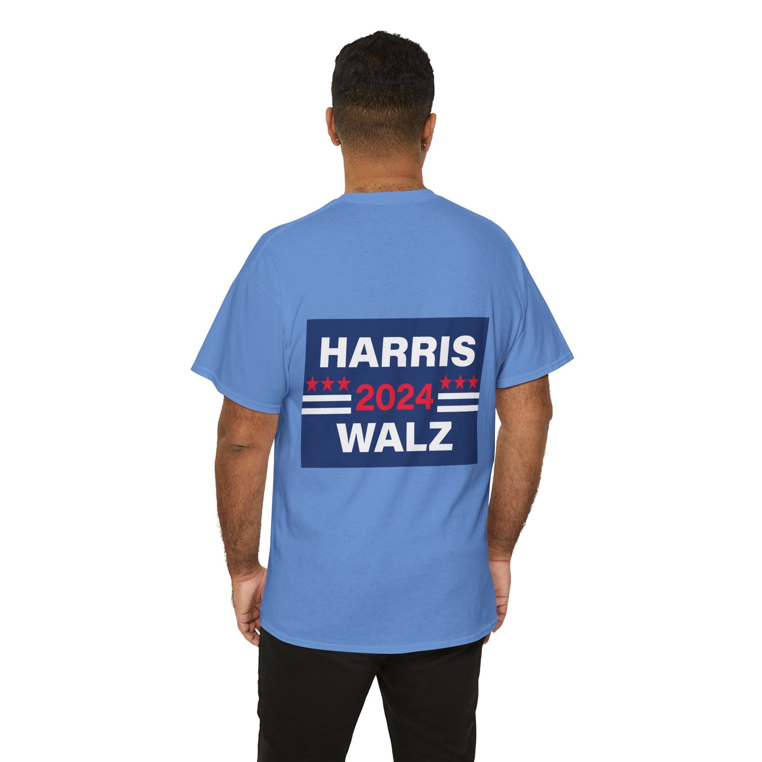 Unisex Heavy Cotton Tee, Harris Walz, Trump, T-shirt, Statue of Liberty Stepping on Trump