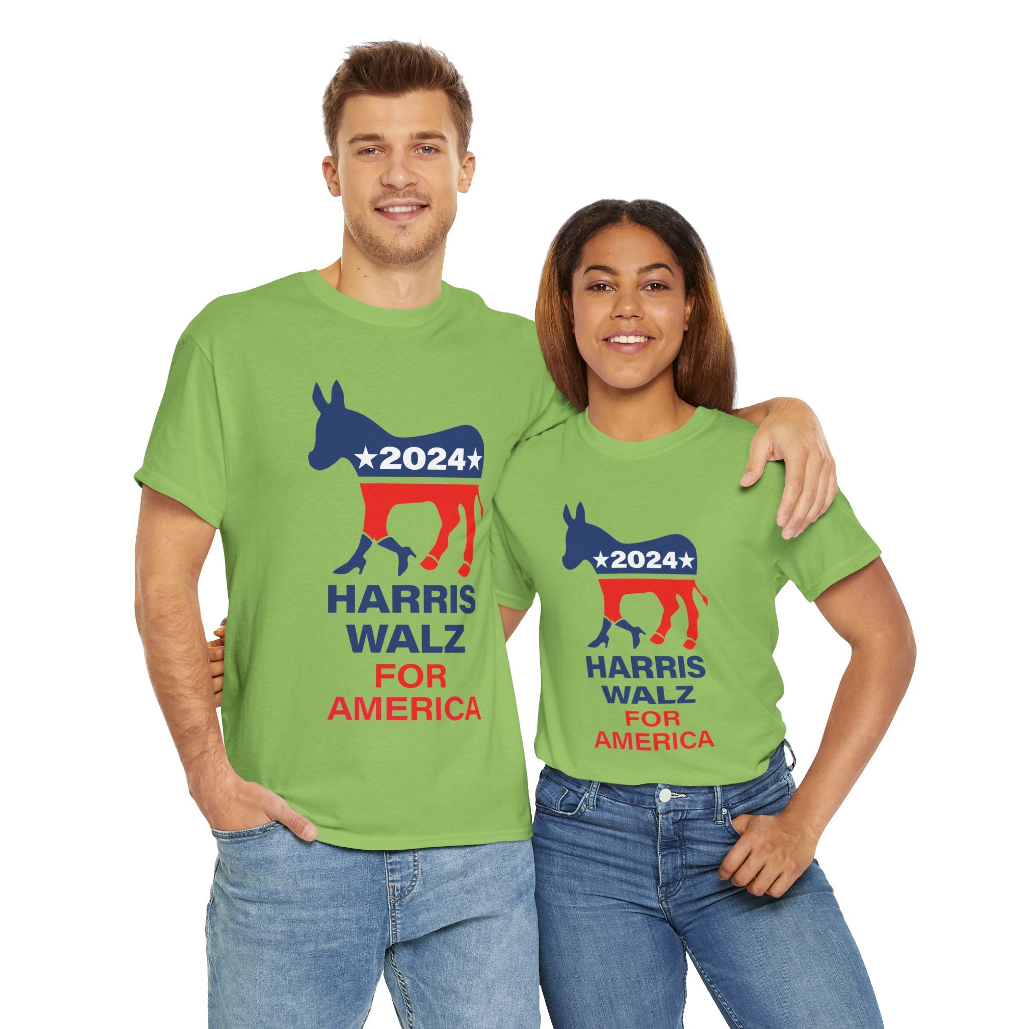 Unisex Heavy Cotton Tee, Harris Walz, Trump, Donkey with boots