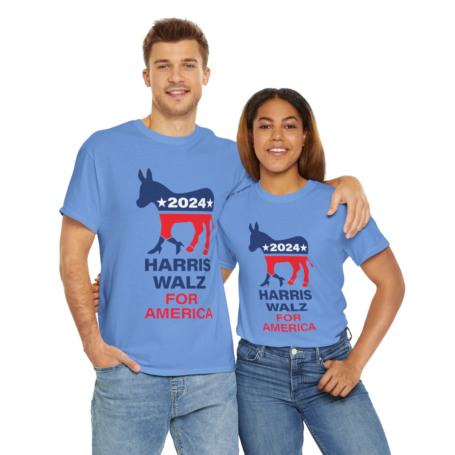 Unisex Heavy Cotton Tee, Harris Walz, Trump, Donkey with boots