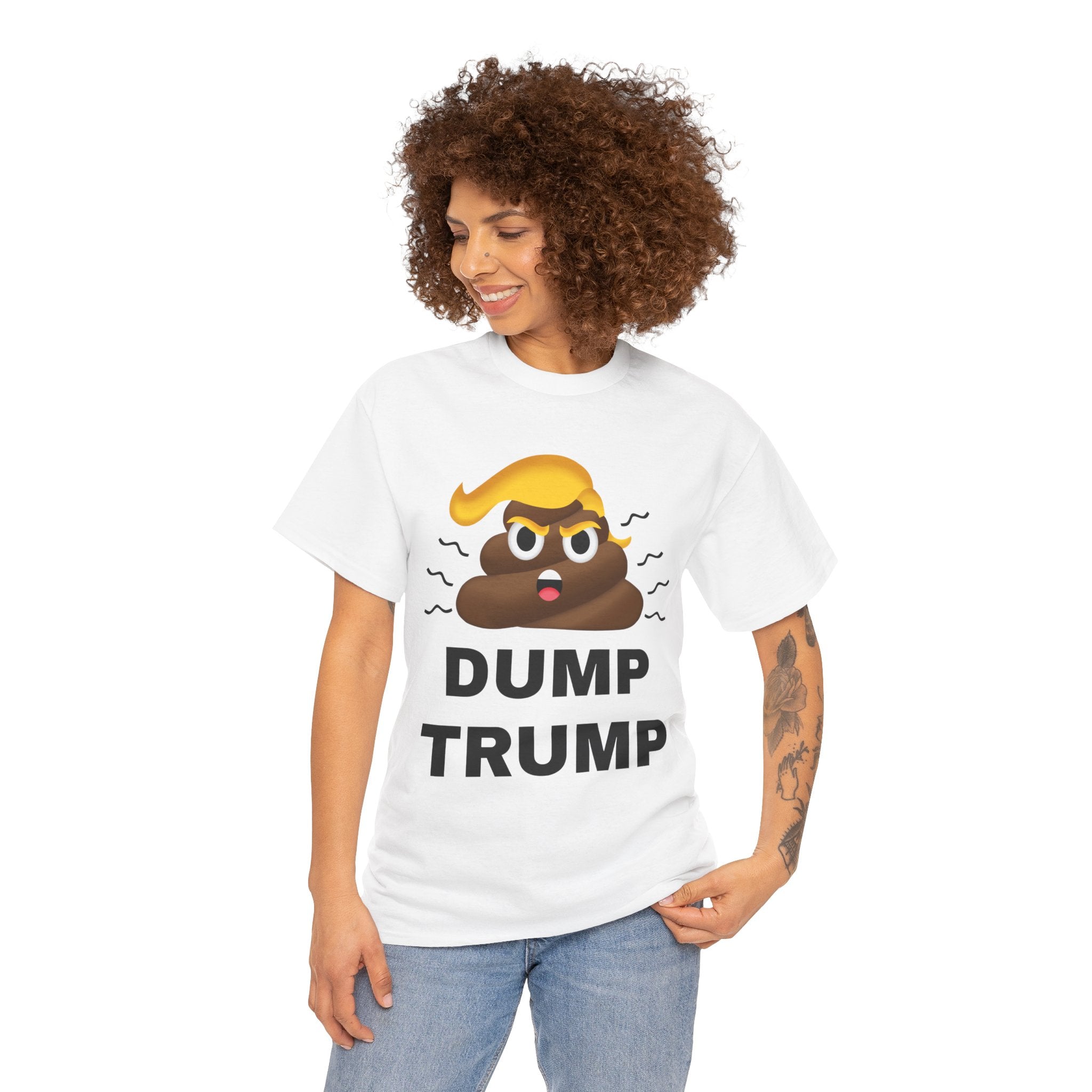 Unisex Heavy Cotton Tee, Harris Walz, Trump, T-shirt, Dump Trump emoji