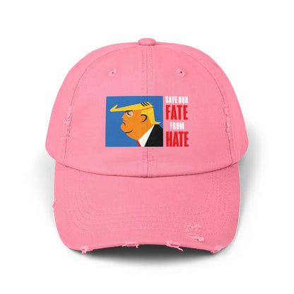 Unisex Distressed Cap, Harris Walz, Trump, Save Our  Fate from Hate, hats