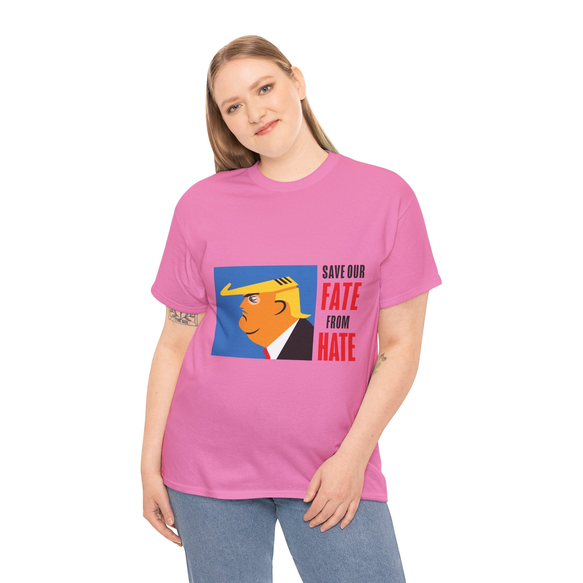 Unisex Heavy Cotton Tee, Harris Walz, Trump, T-shirt, Color Save Our Fate from Hate