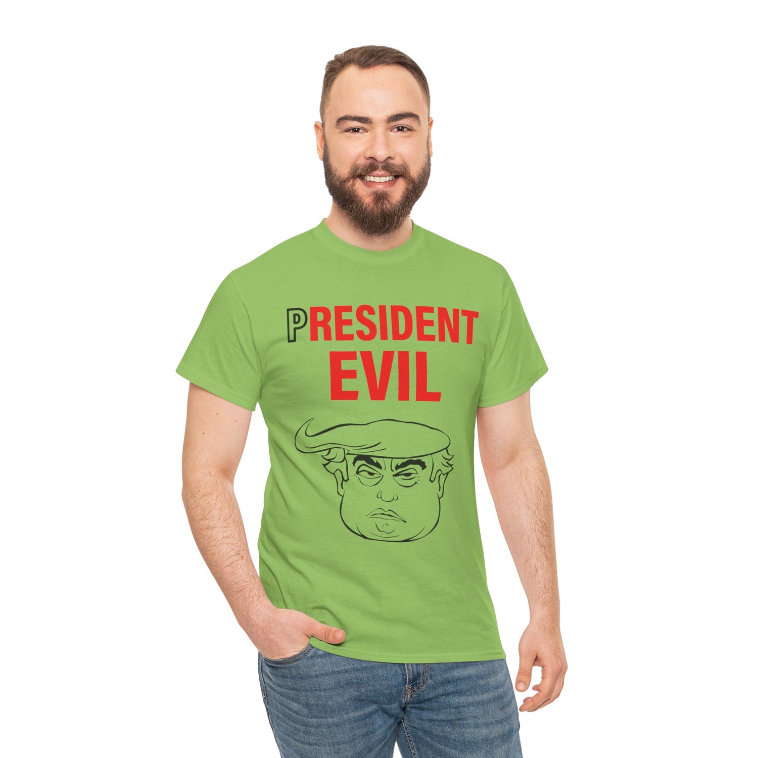 Unisex Heavy Cotton Tee, Harris Walz, Trump, T-shirt, President Evil