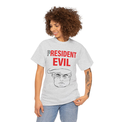 Unisex Heavy Cotton Tee, Harris Walz, Trump, T-shirt, President Evil