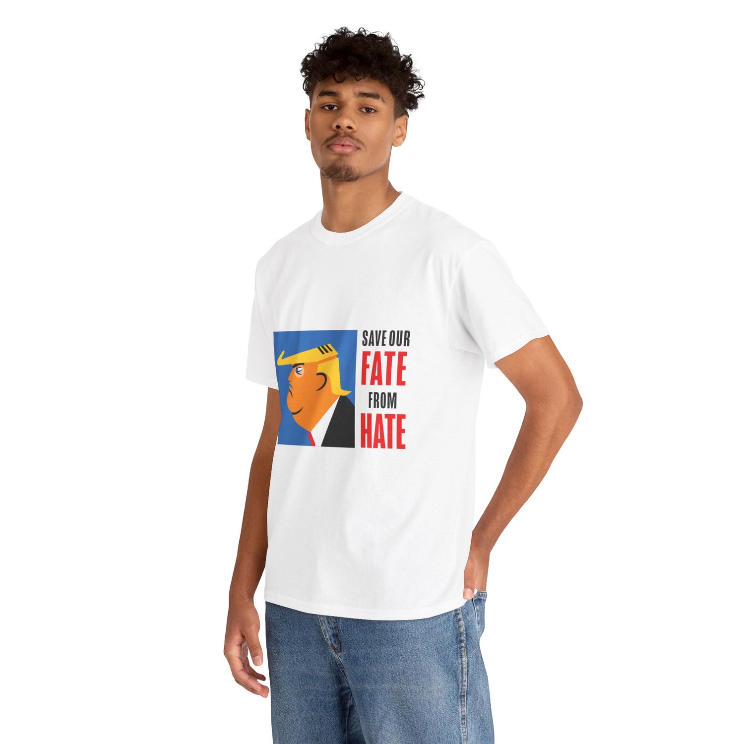 Unisex Heavy Cotton Tee, Harris Walz, Trump, T-shirt, Color Save Our Fate from Hate