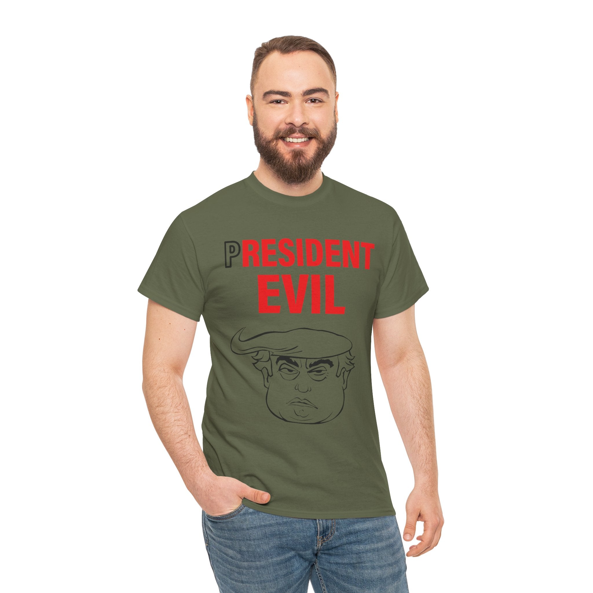 Unisex Heavy Cotton Tee, Harris Walz, Trump, T-shirt, President Evil