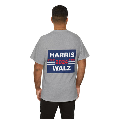 Unisex Heavy Cotton Tee, Harris Walz, Trump, T-shirt, Statue of Liberty Stepping on Trump