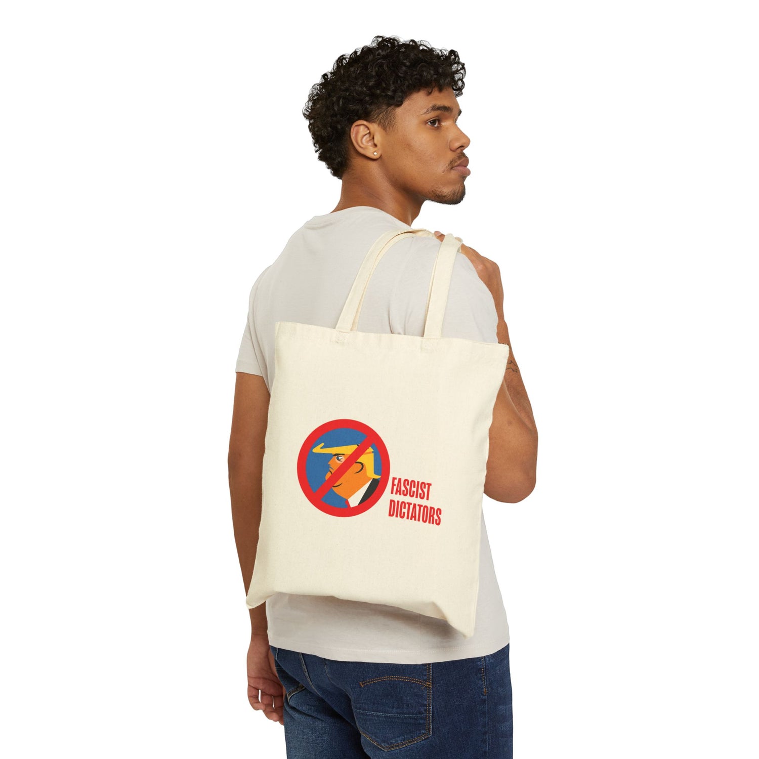 Cotton Canvas Tote Bag - No Fascist Dictators Reverse Peace Sign