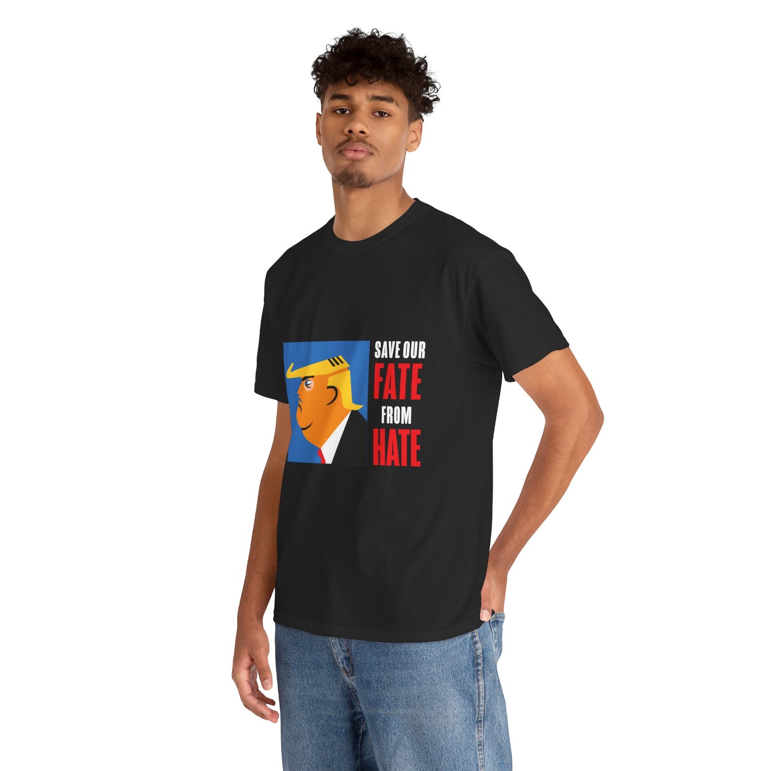 Unisex Heavy Cotton Tee, Harris Walz, Trump, T-shirt, Trump Save Our Fate from Hate