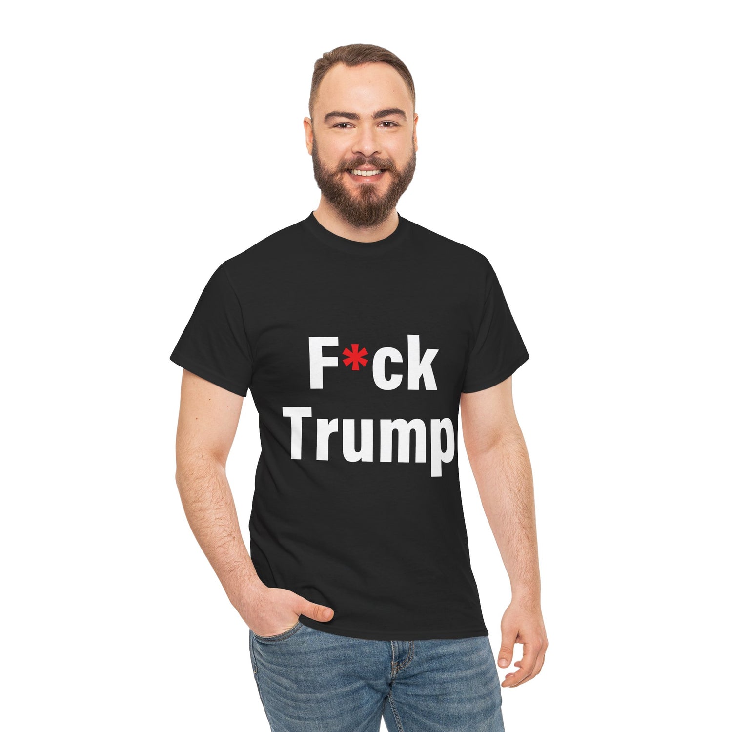 Unisex Heavy Cotton Tee, Harris Walz, Trump, T-shirt, F*ck Trump