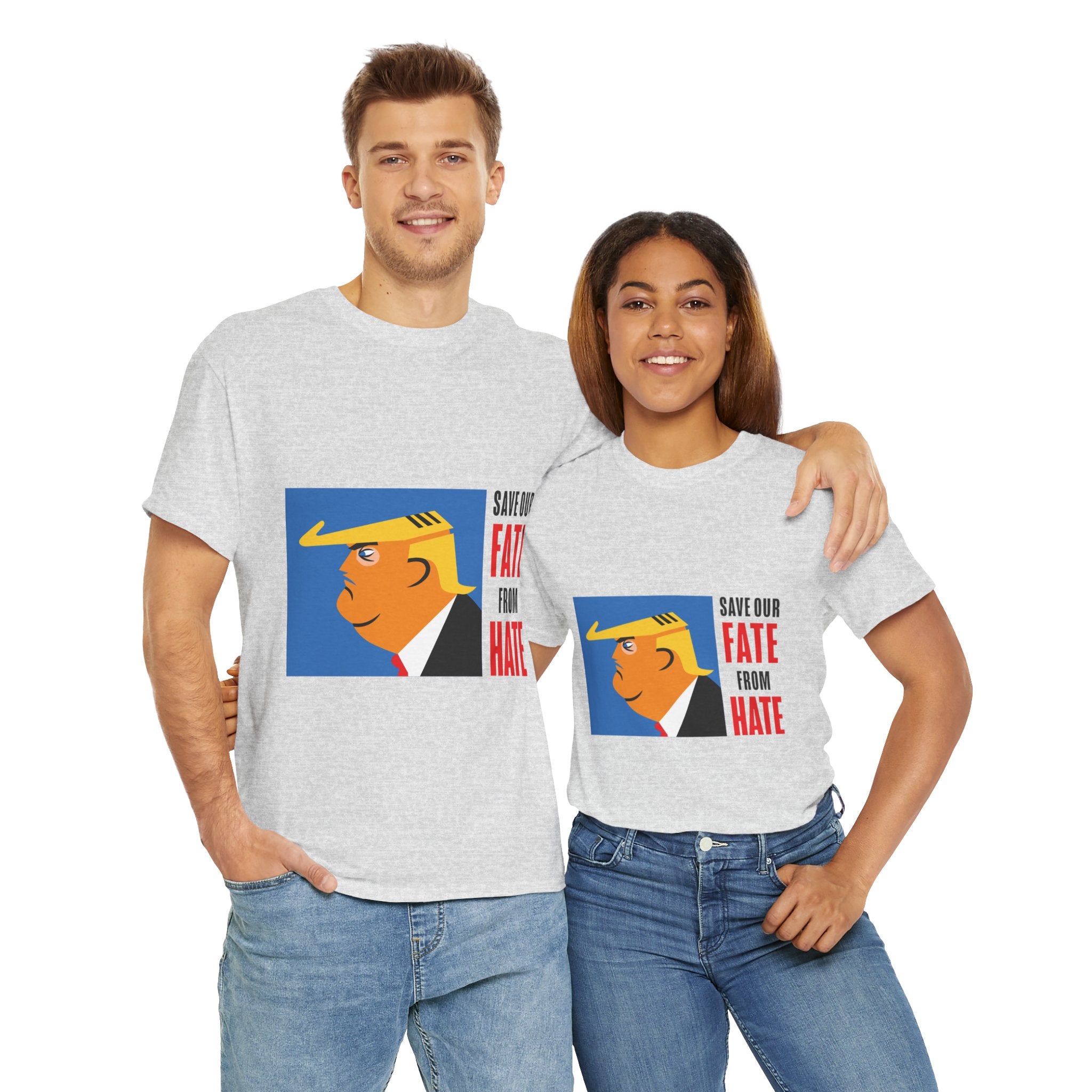 Unisex Heavy Cotton Tee, Harris Walz, Trump, T-shirt, Color Save Our Fate from Hate