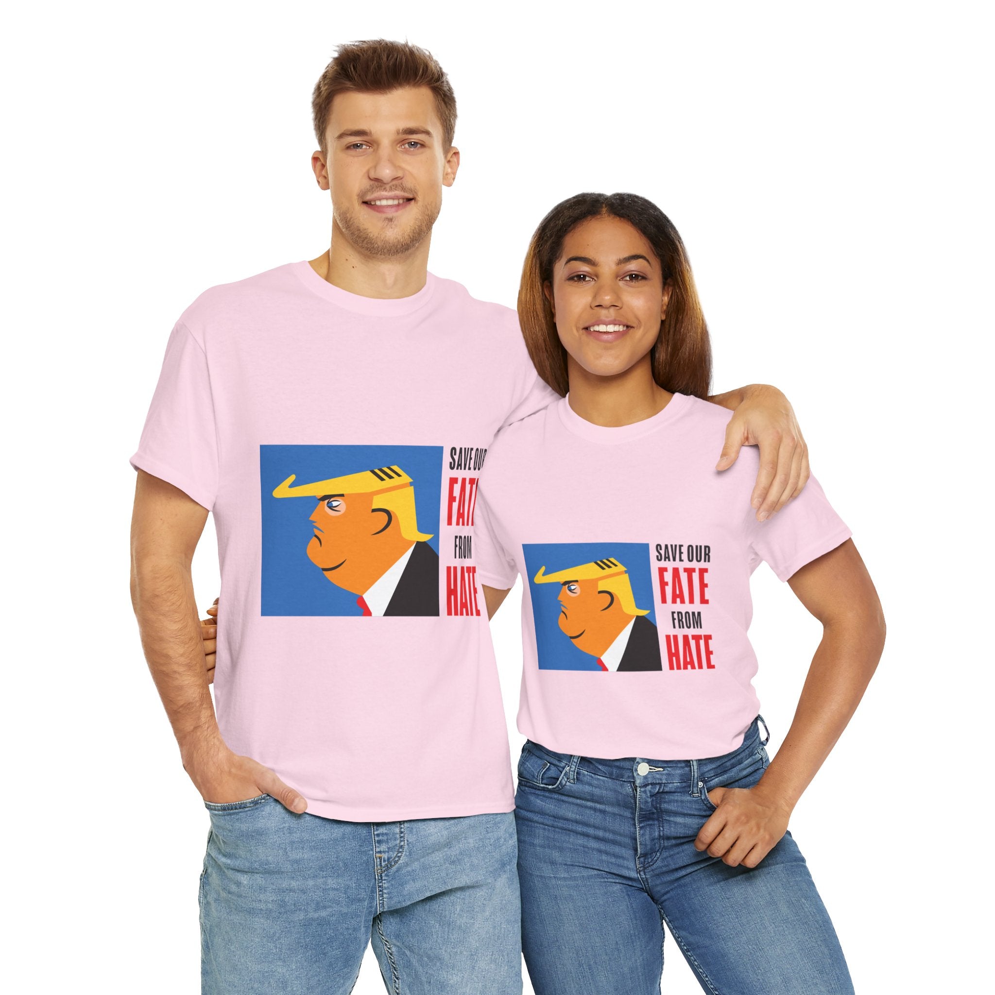 Unisex Heavy Cotton Tee, Harris Walz, Trump, T-shirt, Color Save Our Fate from Hate