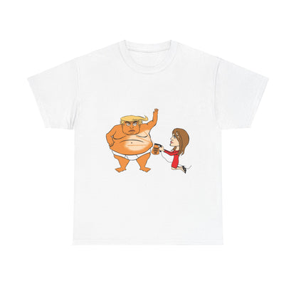 Unisex Heavy Cotton Tee, Harris Walz, Trump, T-shirt, Trump and Melania spray tan