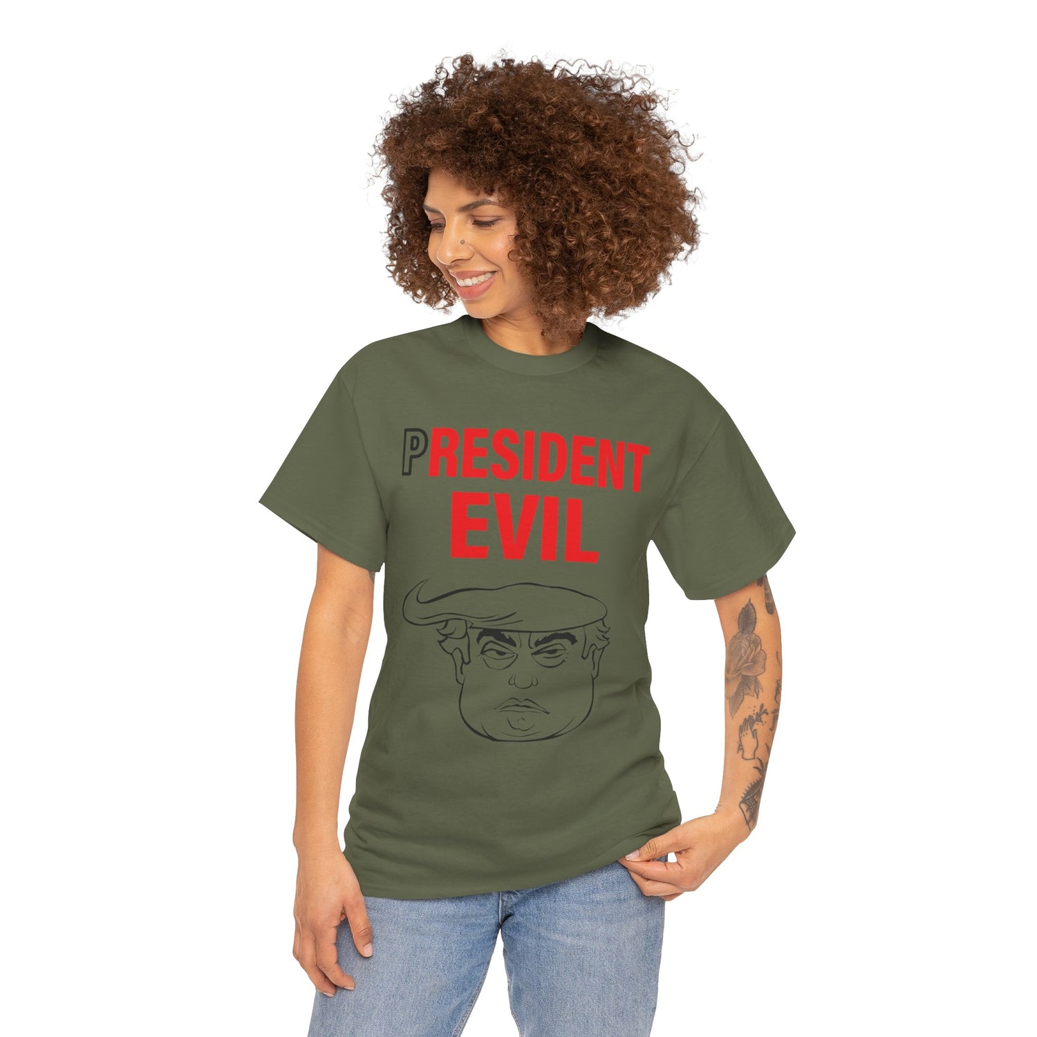 Unisex Heavy Cotton Tee, Harris Walz, Trump, T-shirt, President Evil