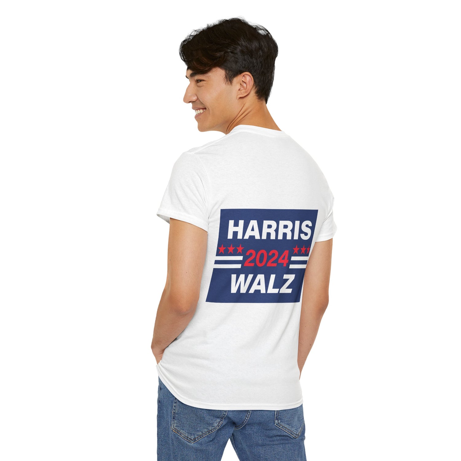 Unisex Heavy Cotton Tee, Harris Walz, Trump, T-shirt, Trump Black and Red Line Art—Save Our Fate From Hate