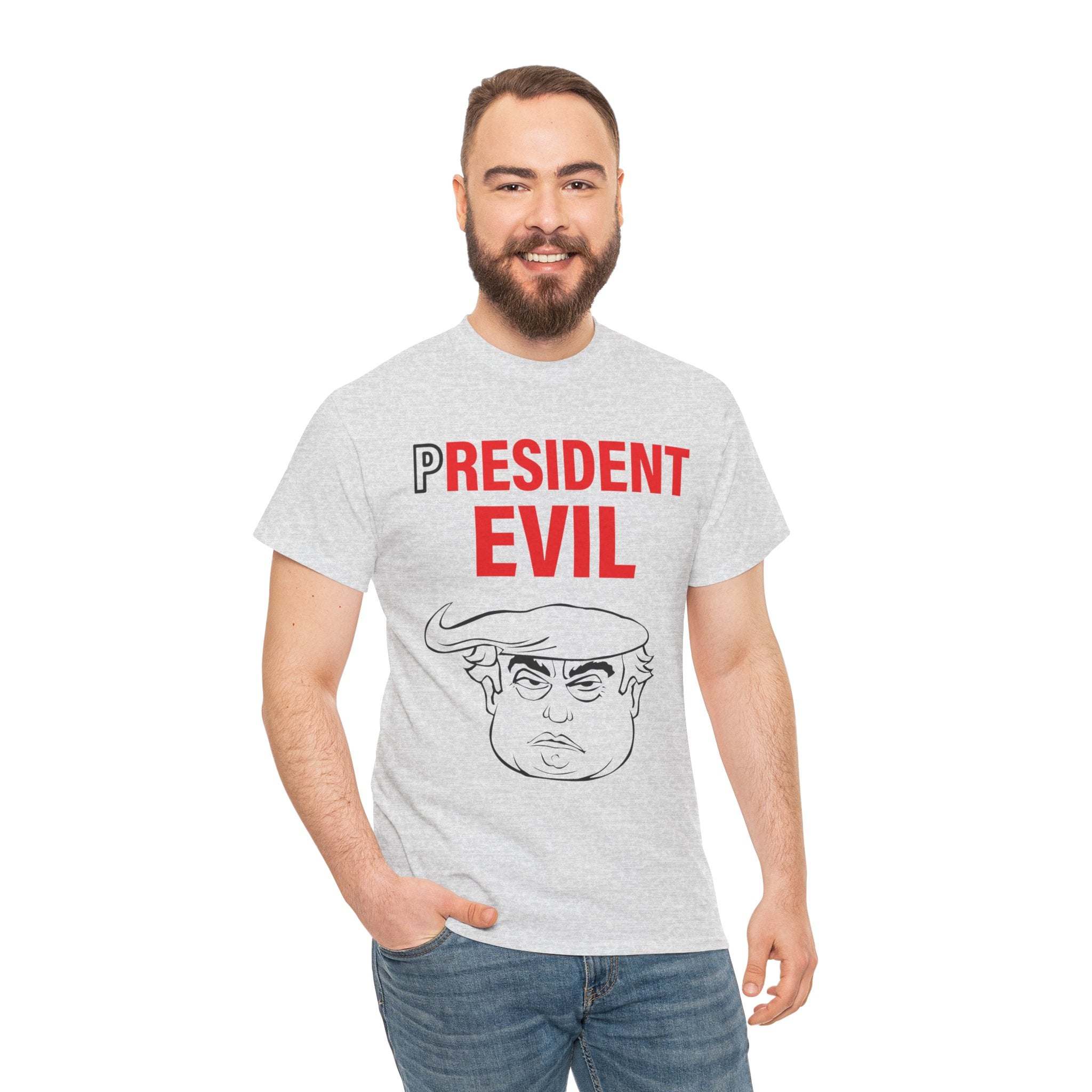 Unisex Heavy Cotton Tee, Harris Walz, Trump, T-shirt, President Evil