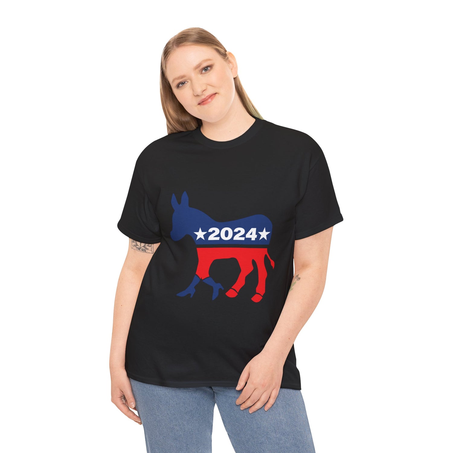 Unisex Heavy Cotton Tee, Harris Walz, Trump, T-shirt, 2 Campaign LOGOS