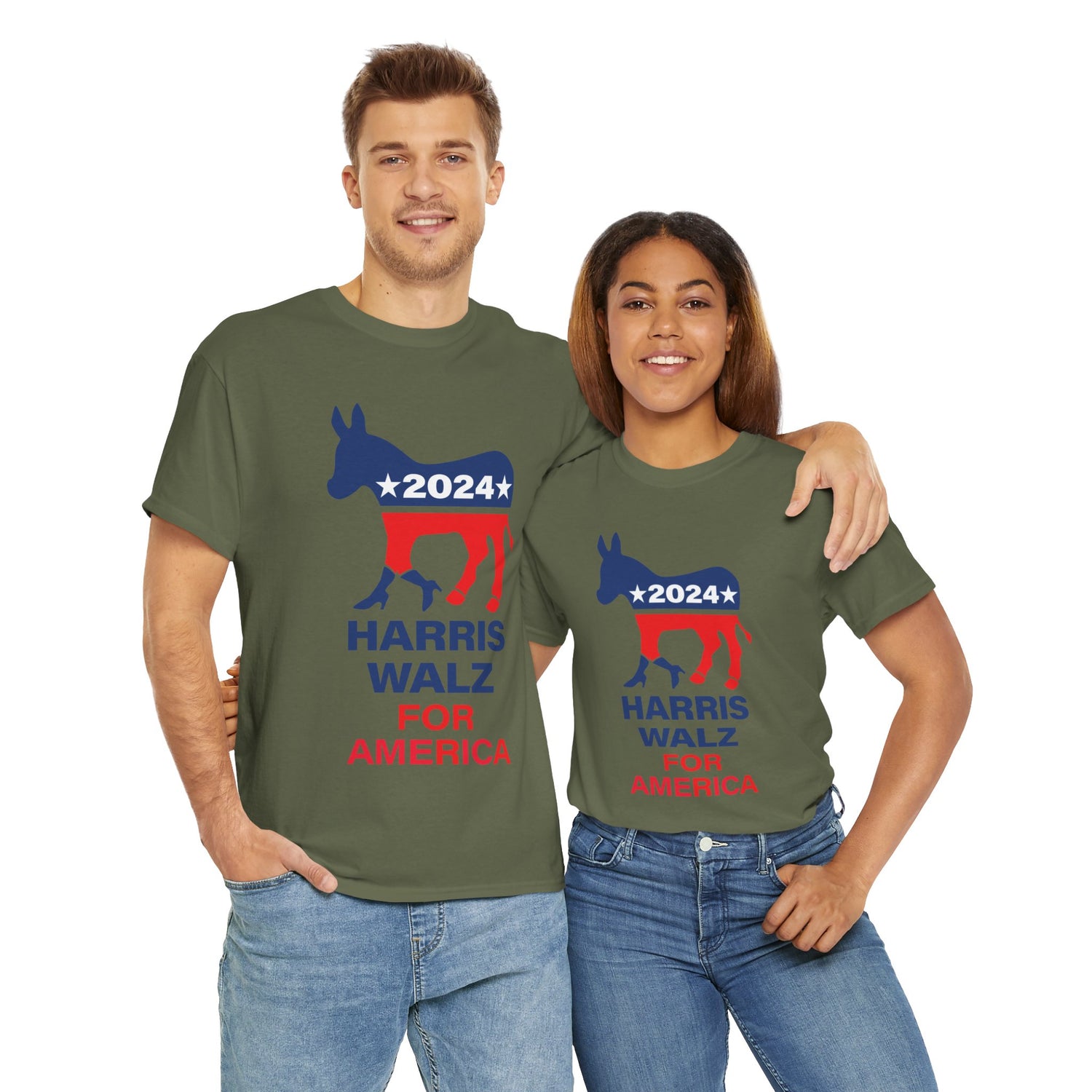 Unisex Heavy Cotton Tee, Harris Walz, Trump, Donkey with boots