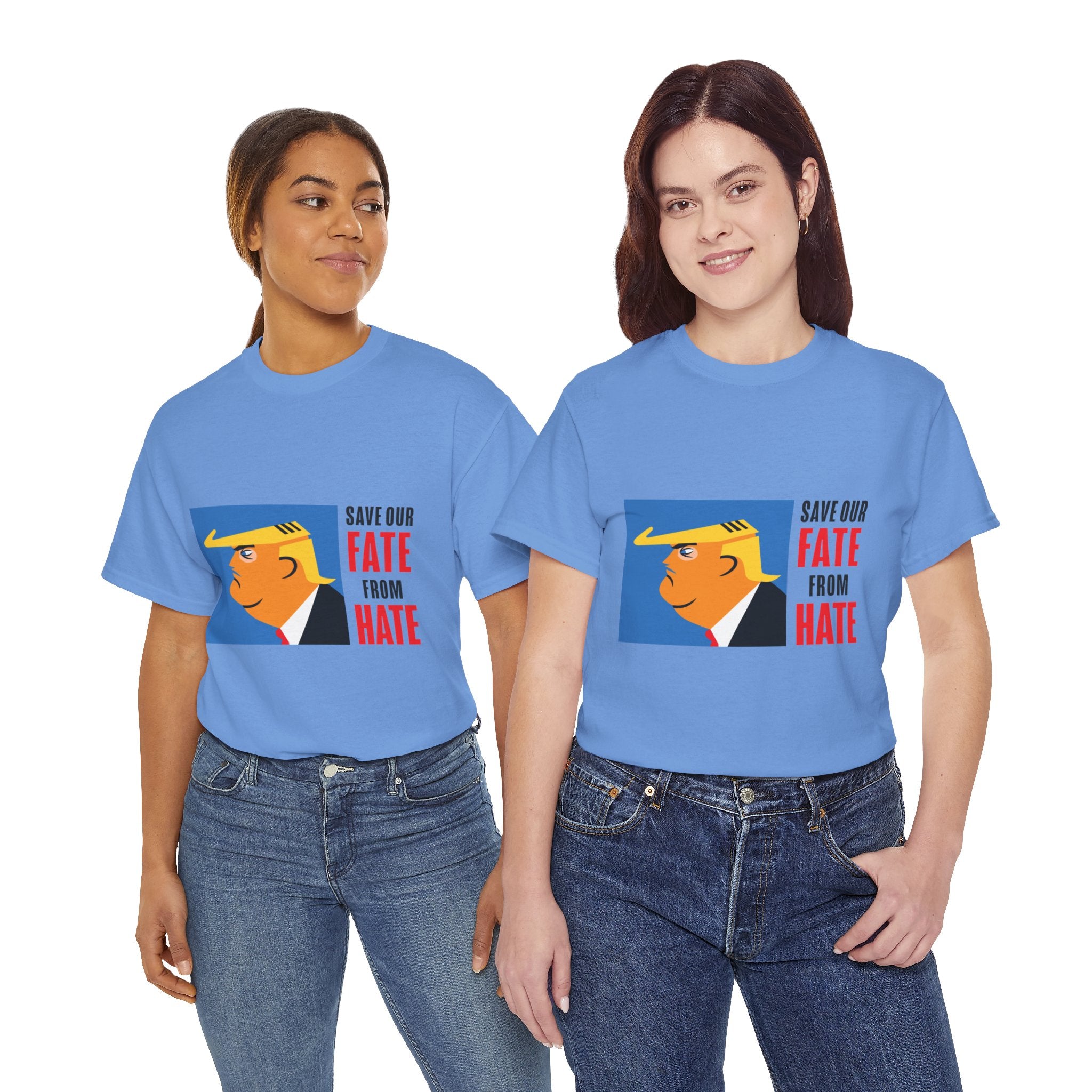 Unisex Heavy Cotton Tee, Harris Walz, Trump, T-shirt, Color Save Our Fate from Hate