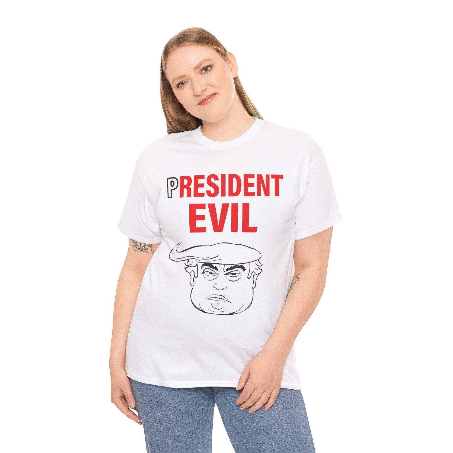 Unisex Heavy Cotton Tee, Harris Walz, Trump, T-shirt, President Evil