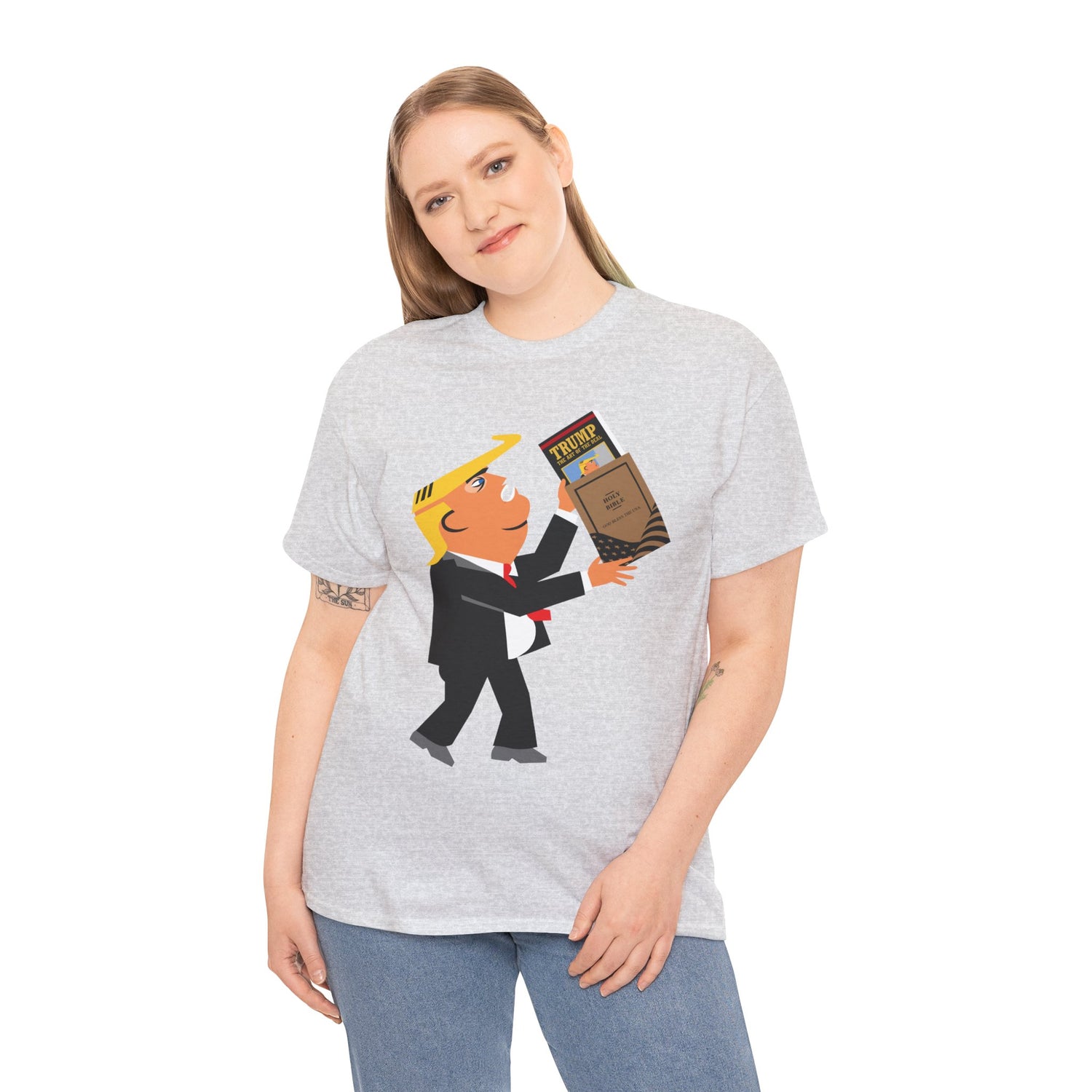 Unisex Heavy Cotton Tee, Harris Walz, Trump, T-shirt, Trump Bible