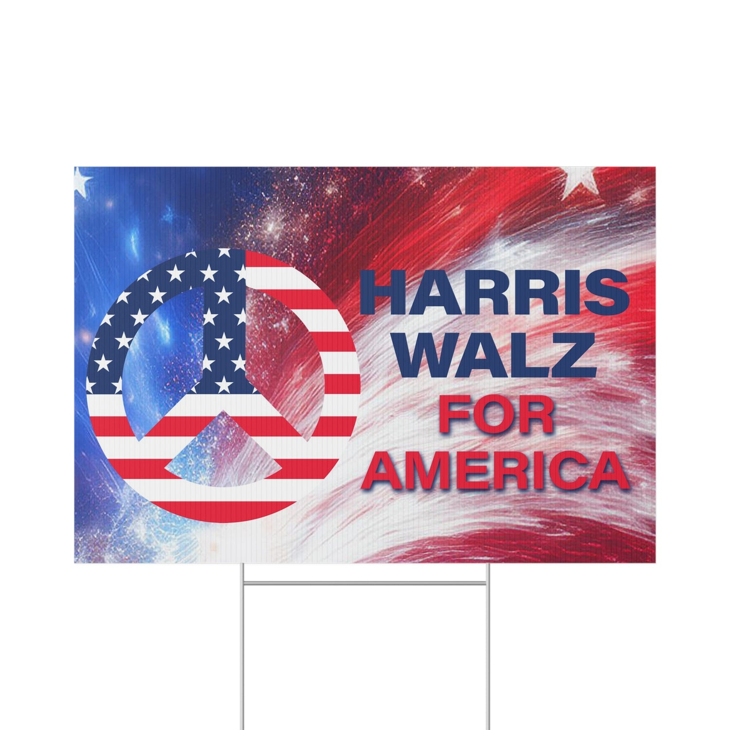 Lawn Sign - LOGO HARRIS WALZ PEACE SIGN on star background