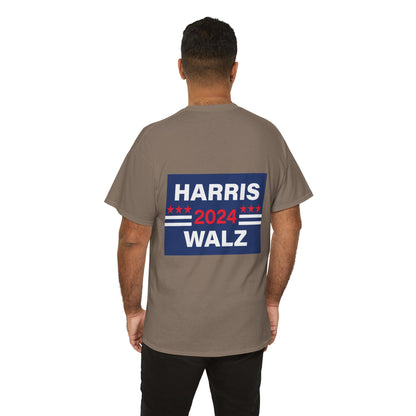 Unisex Heavy Cotton Tee, Harris Walz, Trump, Color Line Art Trump—Save Our Fate From Hate