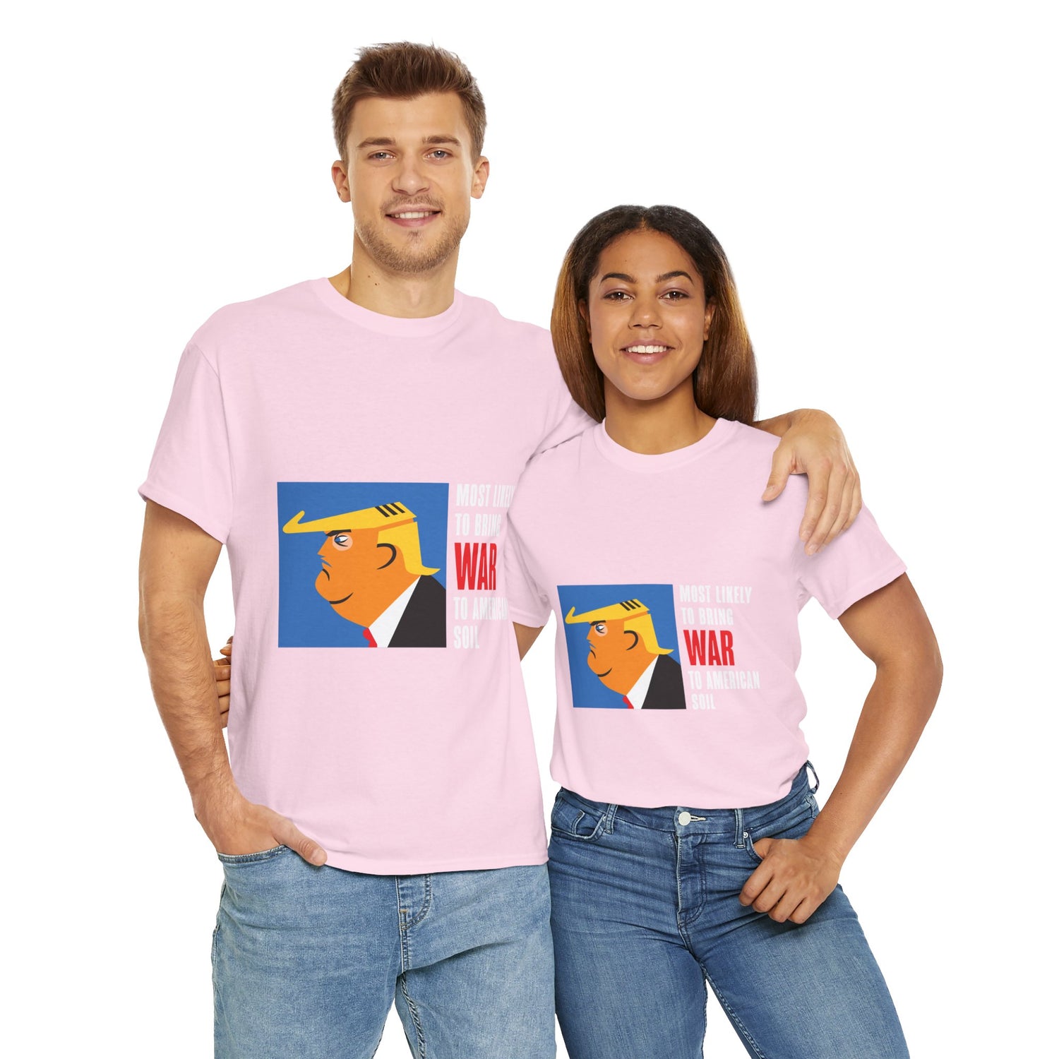 Unisex Heavy Cotton Tee, Harris Walz, Trump, T-shirt, Most Likely to Bring War to American Soil