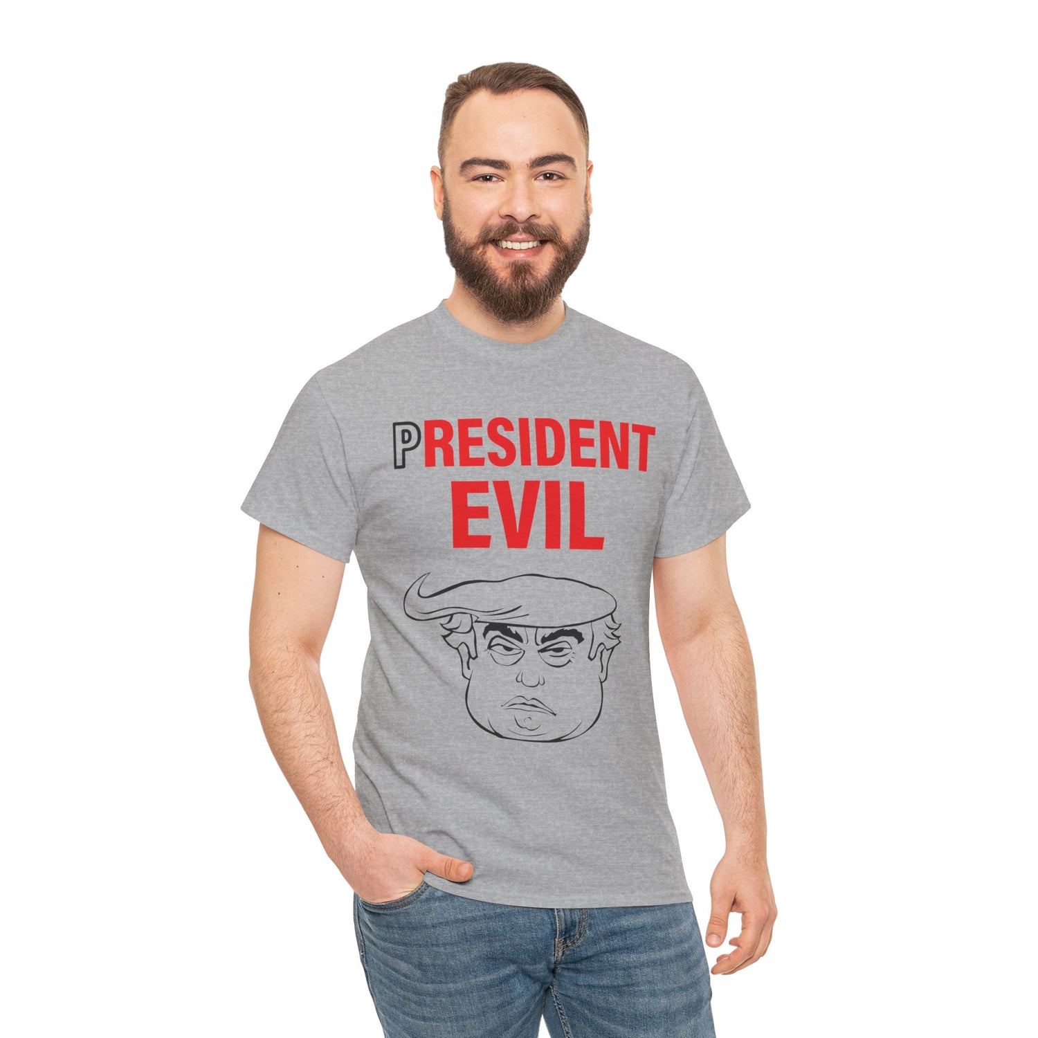 Unisex Heavy Cotton Tee, Harris Walz, Trump, T-shirt, President Evil