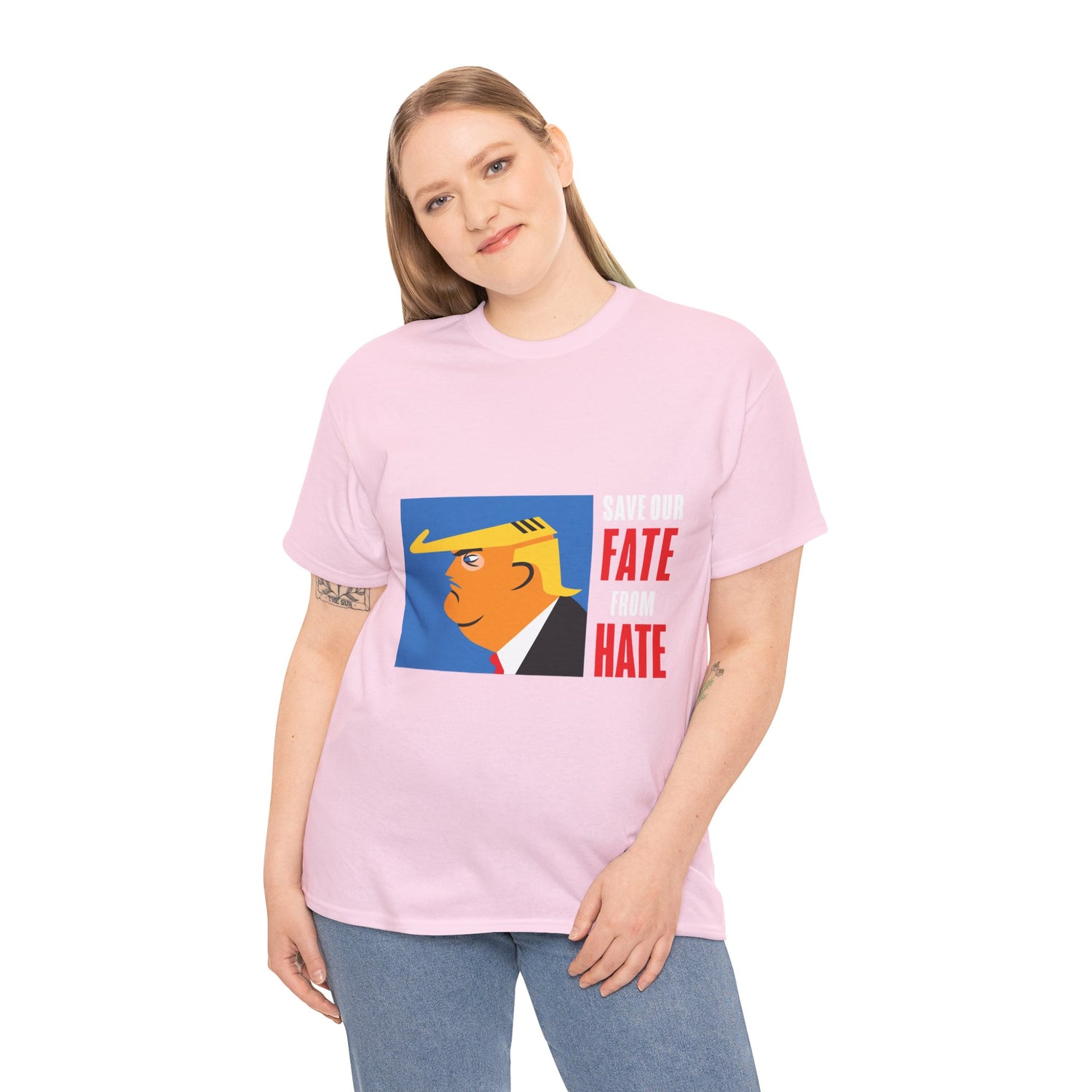 Unisex Heavy Cotton Tee, Harris Walz, Trump, T-shirt, Trump Save Our Fate from Hate