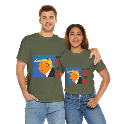 Unisex Heavy Cotton Tee, Harris Walz, Trump, T-shirt, Color Save Our Fate from Hate