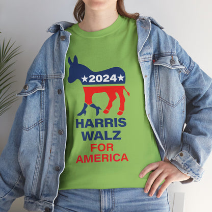 Unisex Heavy Cotton Tee, Harris Walz, Trump, Donkey with boots