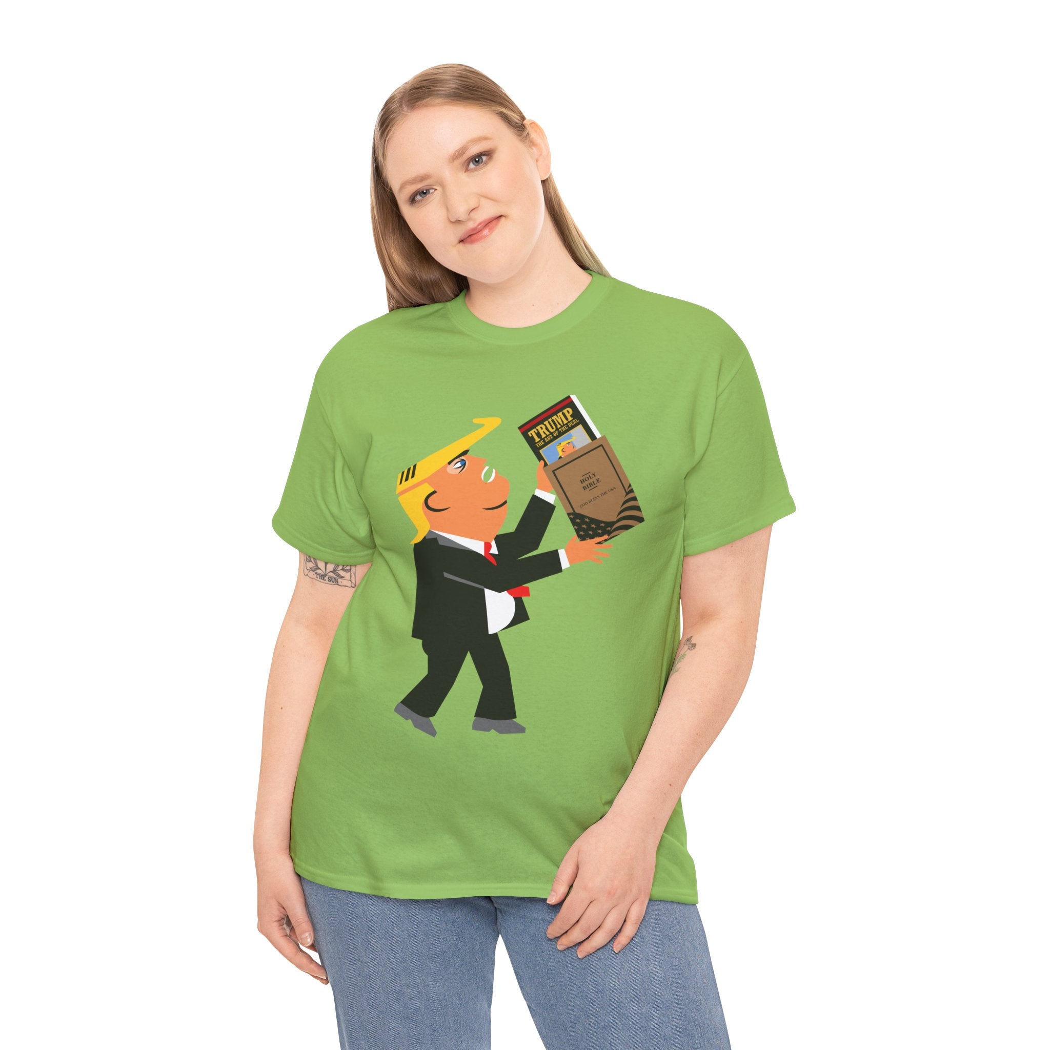 Unisex Heavy Cotton Tee, Harris Walz, Trump, T-shirt, Trump Bible