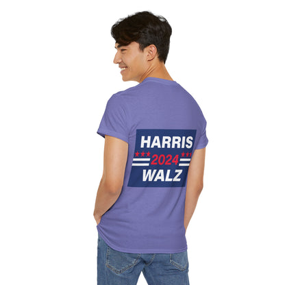 Unisex Heavy Cotton Tee, Harris Walz, Trump, T-shirt, Most Likely to Bring War to American Soil