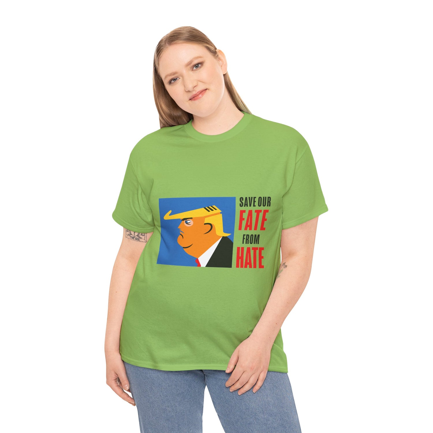 Unisex Heavy Cotton Tee, Harris Walz, Trump, T-shirt, Color Save Our Fate from Hate