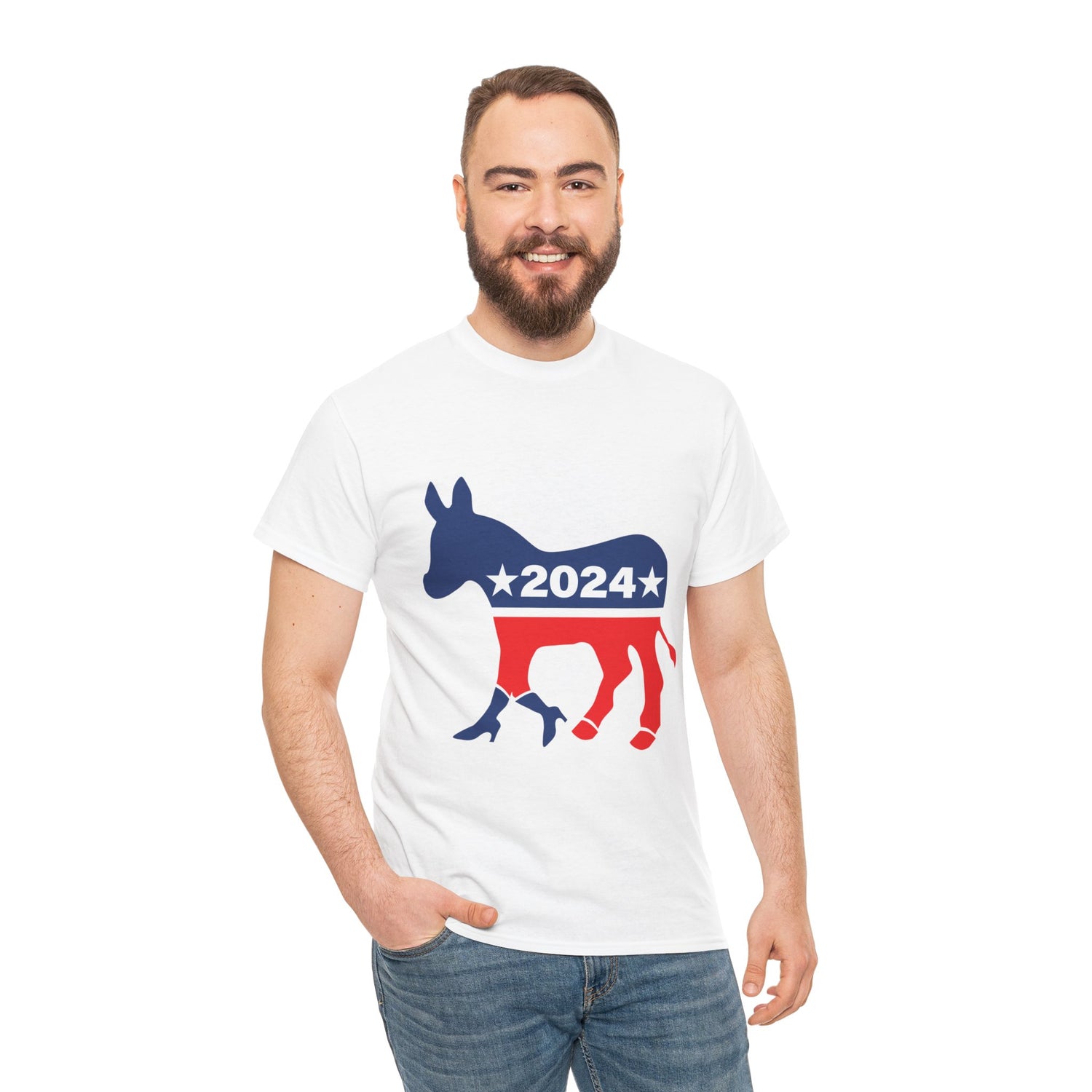 Unisex Heavy Cotton Tee, Harris Walz, Trump, T-shirt, 2 Campaign LOGOS