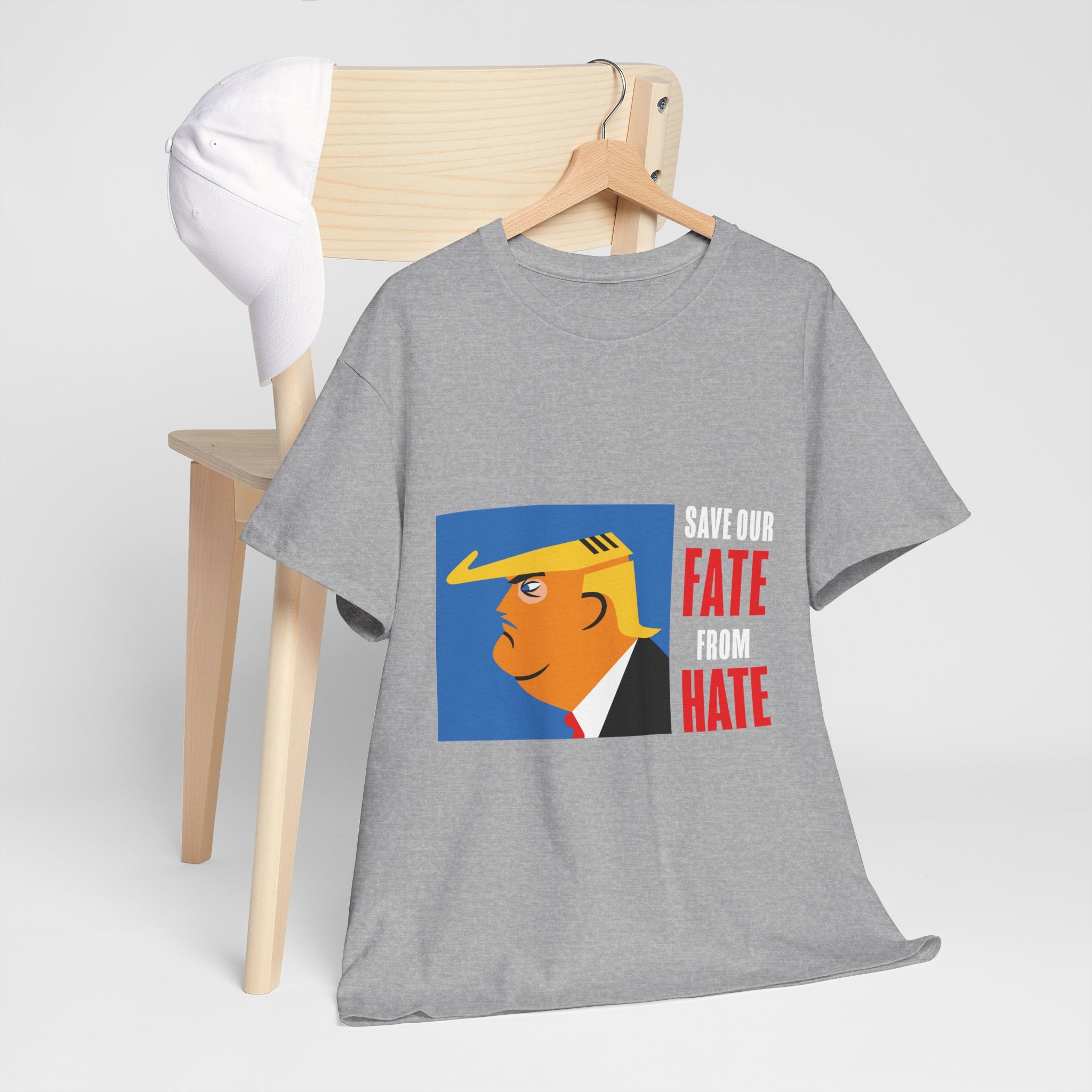 Unisex Heavy Cotton Tee, Harris Walz, Trump, T-shirt, Trump Save Our Fate from Hate