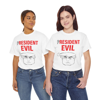 Unisex Heavy Cotton Tee, Harris Walz, Trump, T-shirt, President Evil