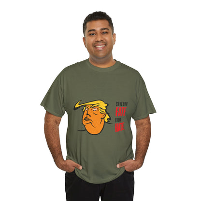 Unisex Heavy Cotton Tee, Harris Walz, Trump, Color Line Art Trump—Save Our Fate From Hate