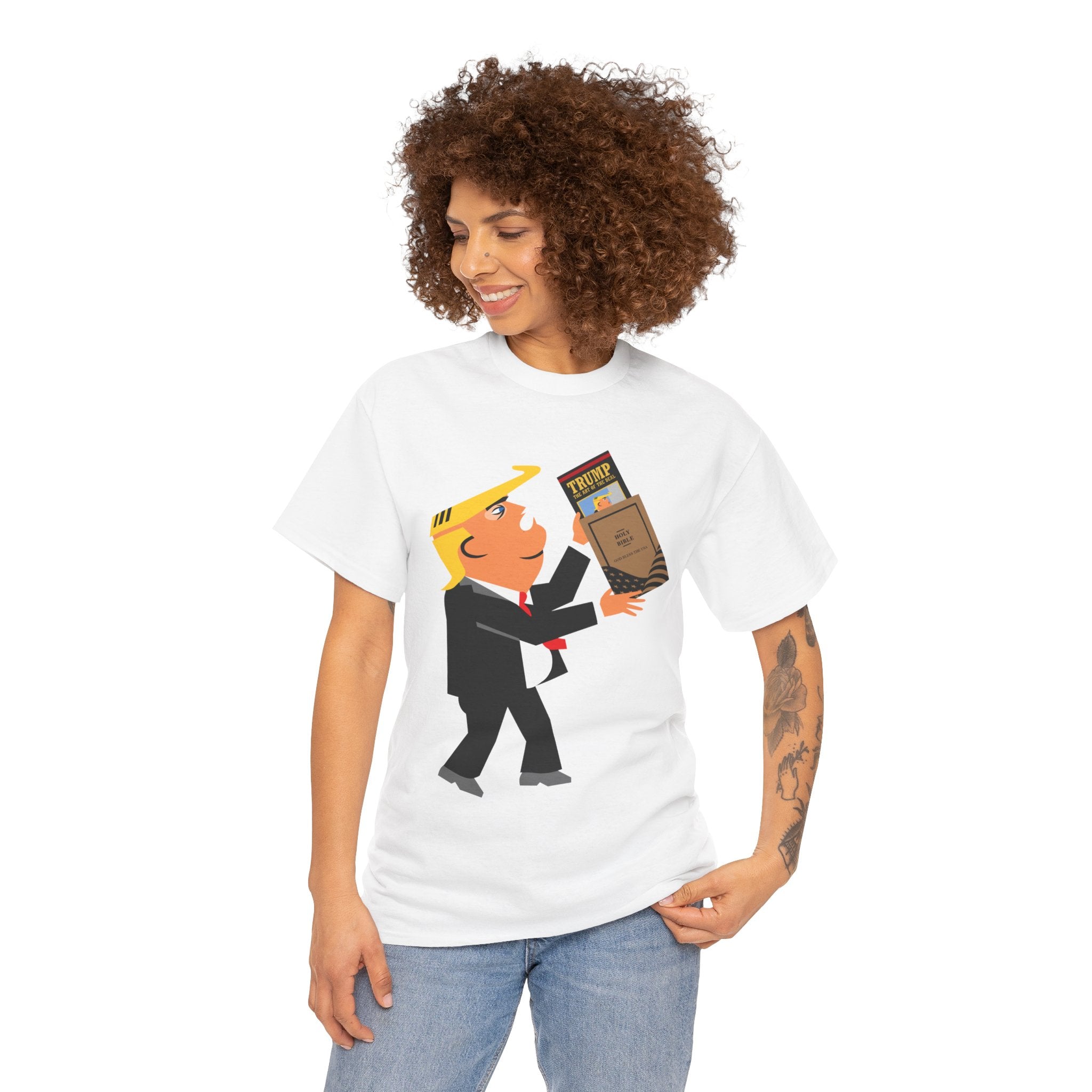 Unisex Heavy Cotton Tee, Harris Walz, Trump, T-shirt, Trump Bible