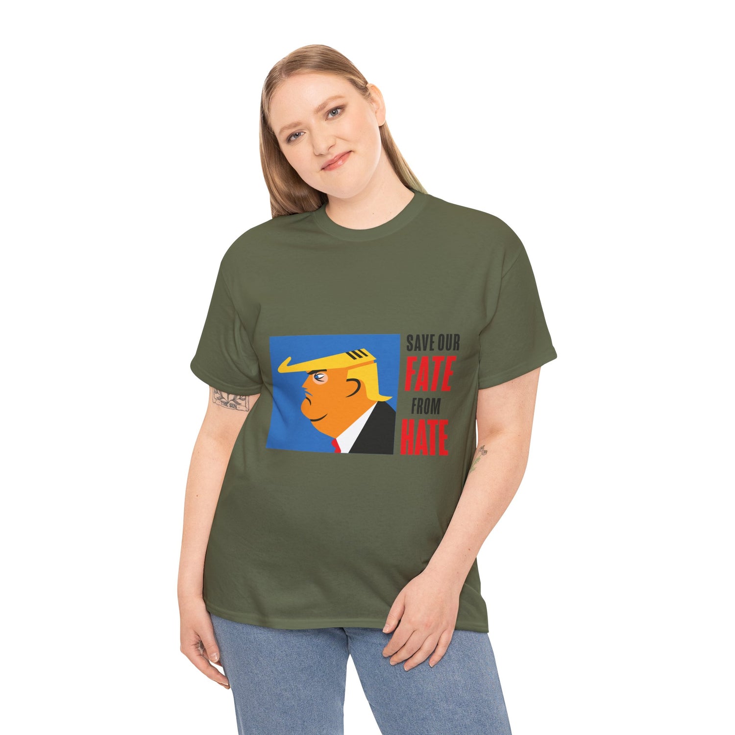 Unisex Heavy Cotton Tee, Harris Walz, Trump, T-shirt, Color Save Our Fate from Hate