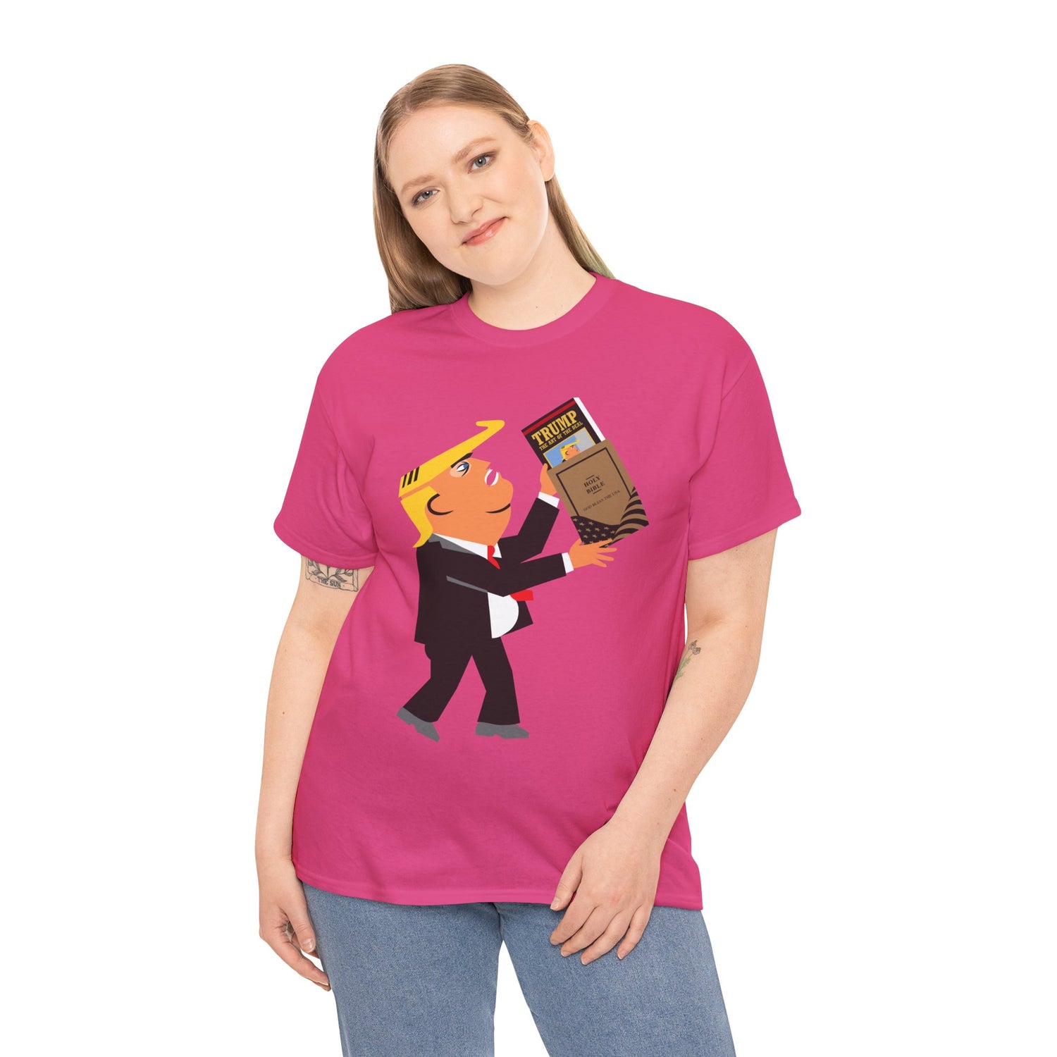 Unisex Heavy Cotton Tee, Harris Walz, Trump, T-shirt, Trump Bible