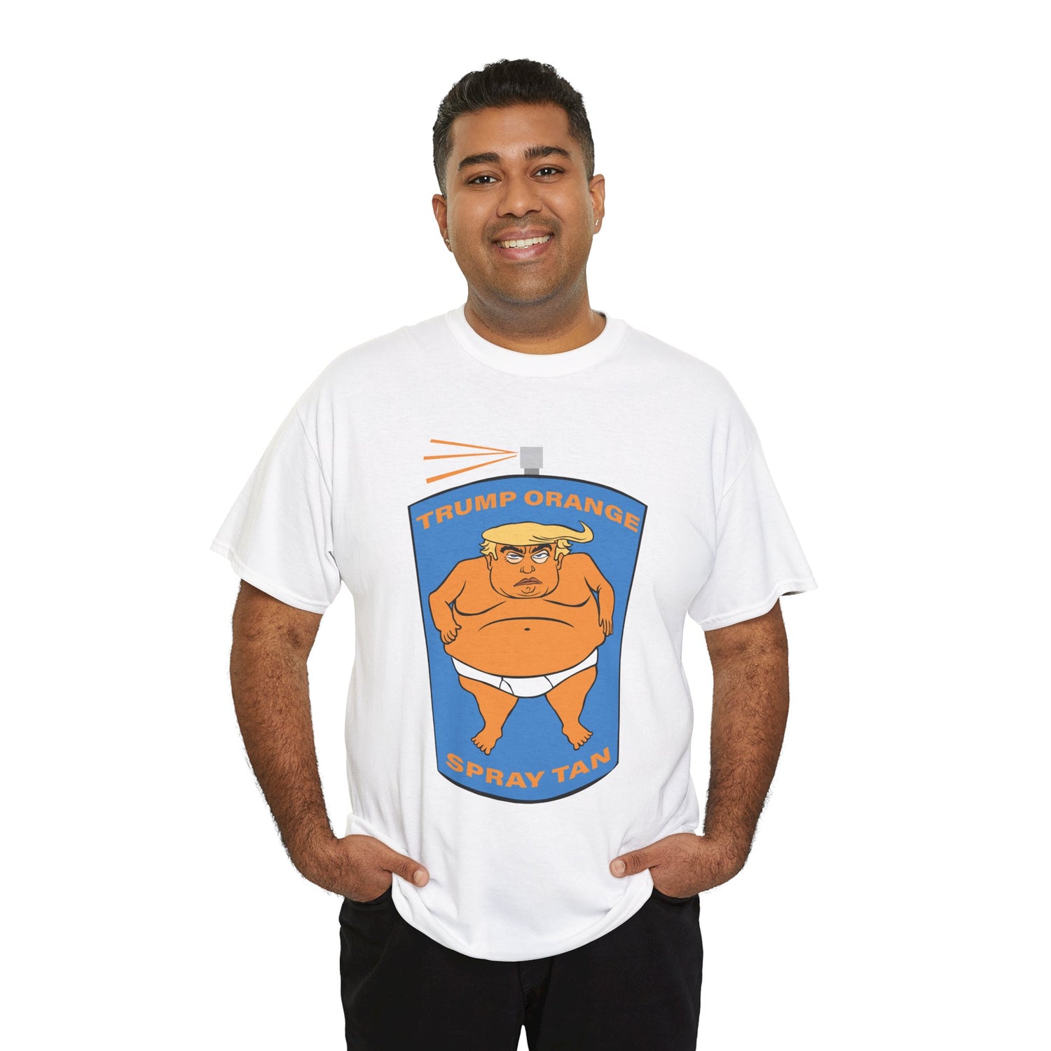 Unisex Heavy Cotton Tee, Harris Walz, Trump, T-shirt, Trump Orange Spray Tan