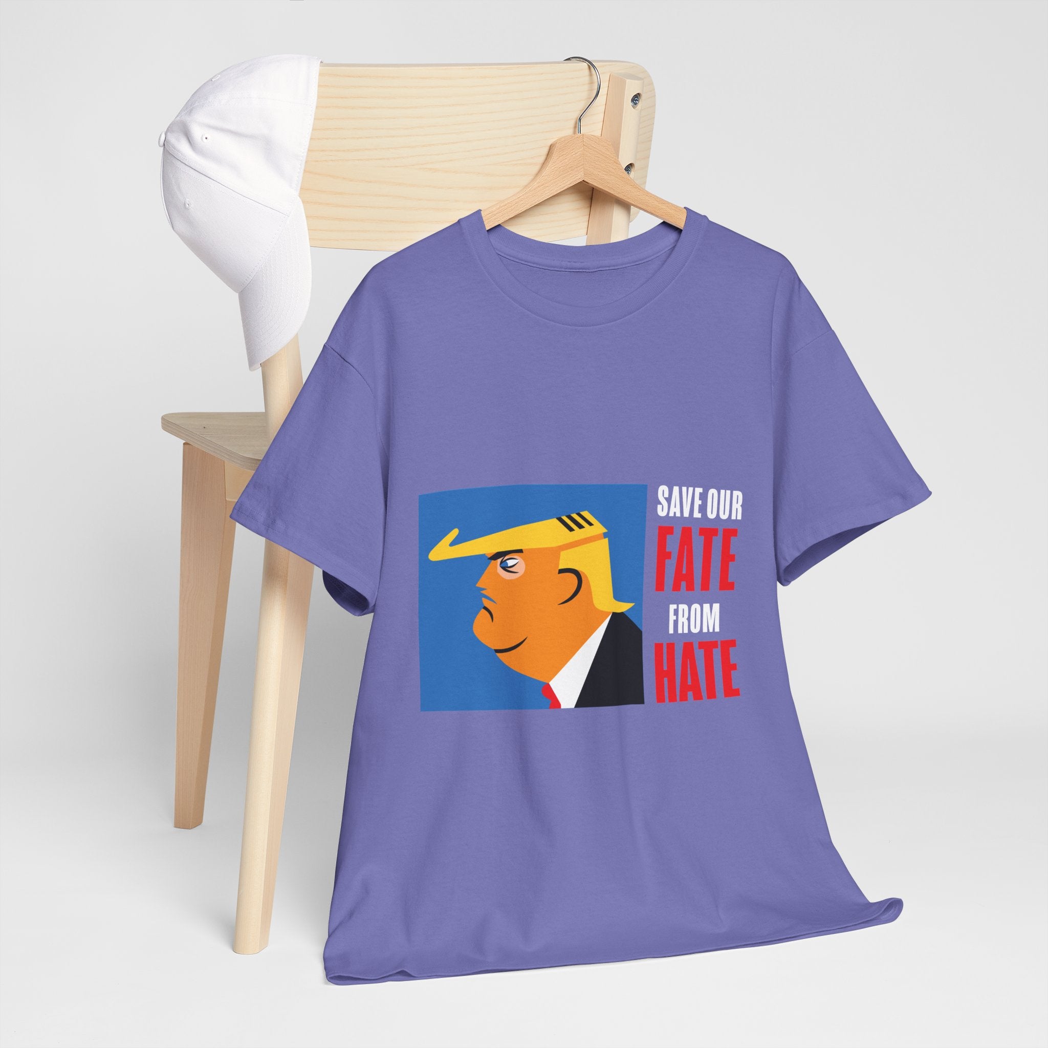 Unisex Heavy Cotton Tee, Harris Walz, Trump, T-shirt, Trump Save Our Fate from Hate