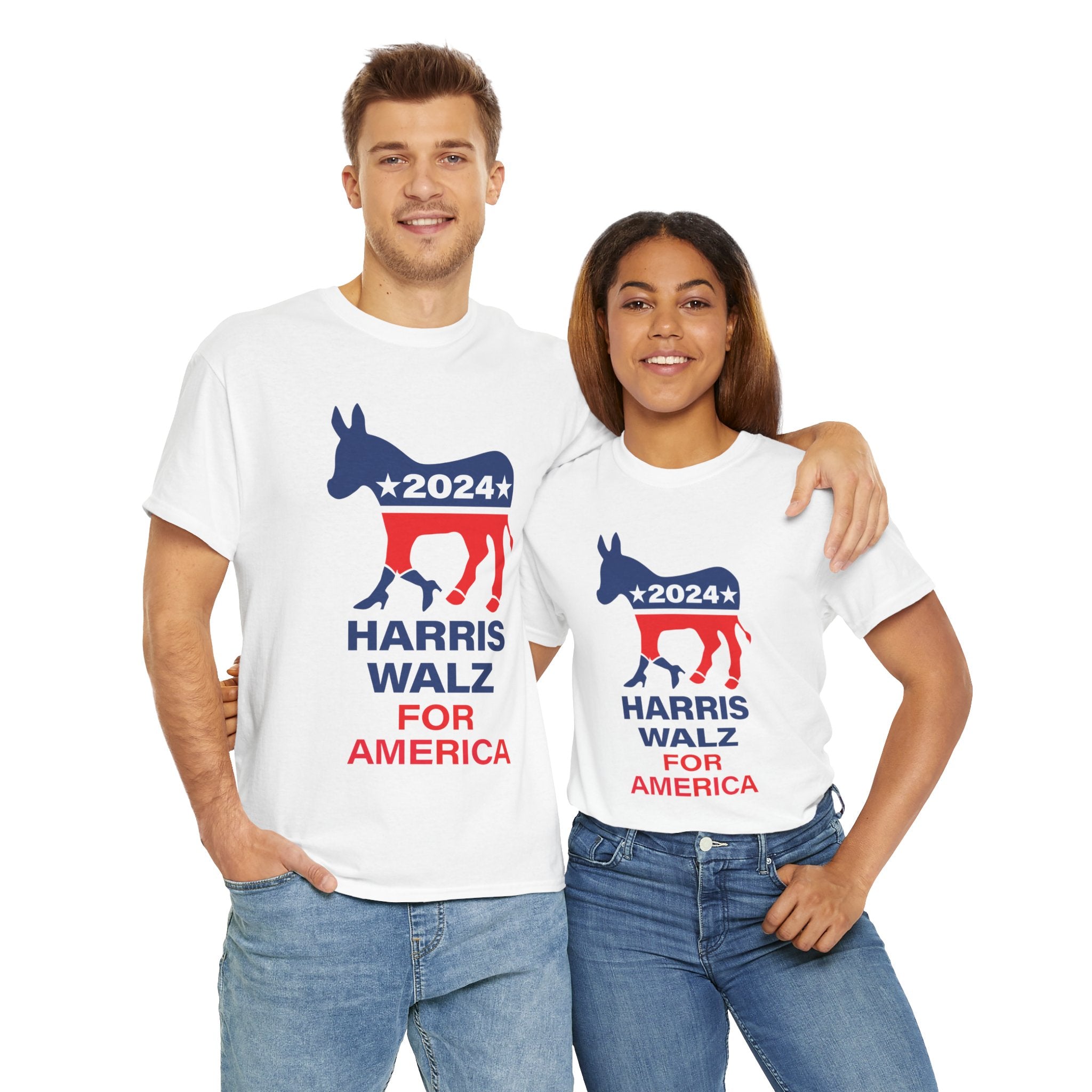 Unisex Heavy Cotton Tee, Harris Walz, Trump, Donkey with boots